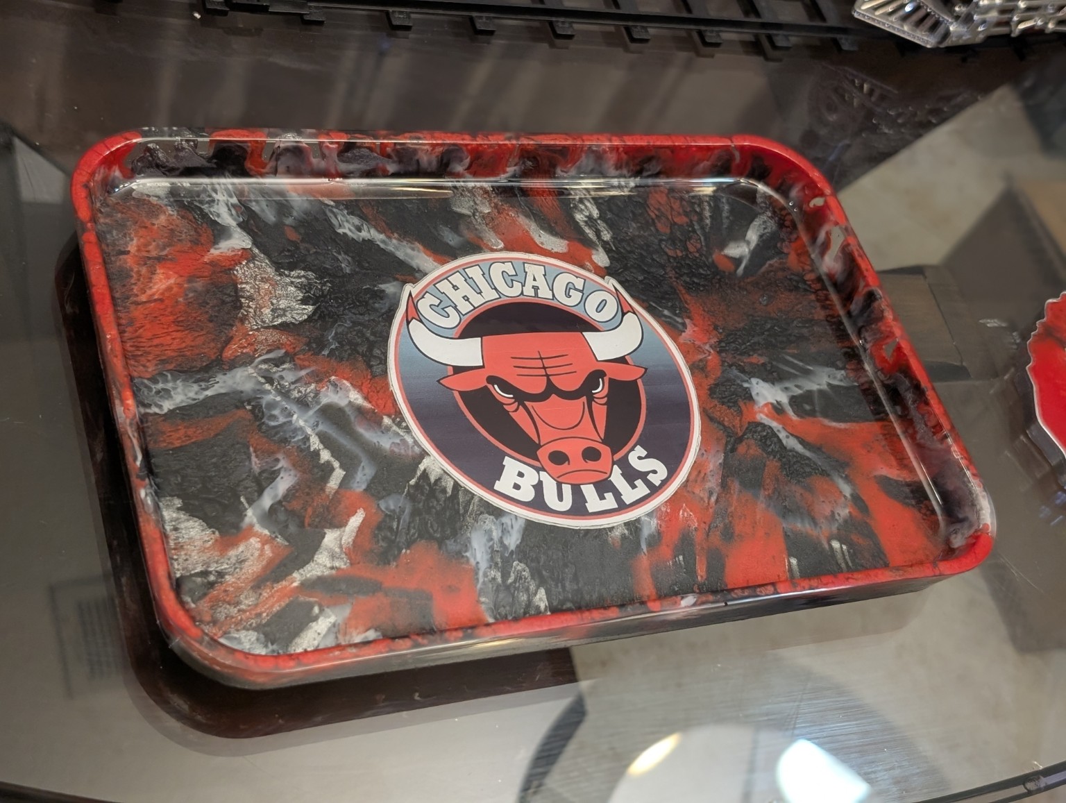 Red black and white basketball themed resin tray