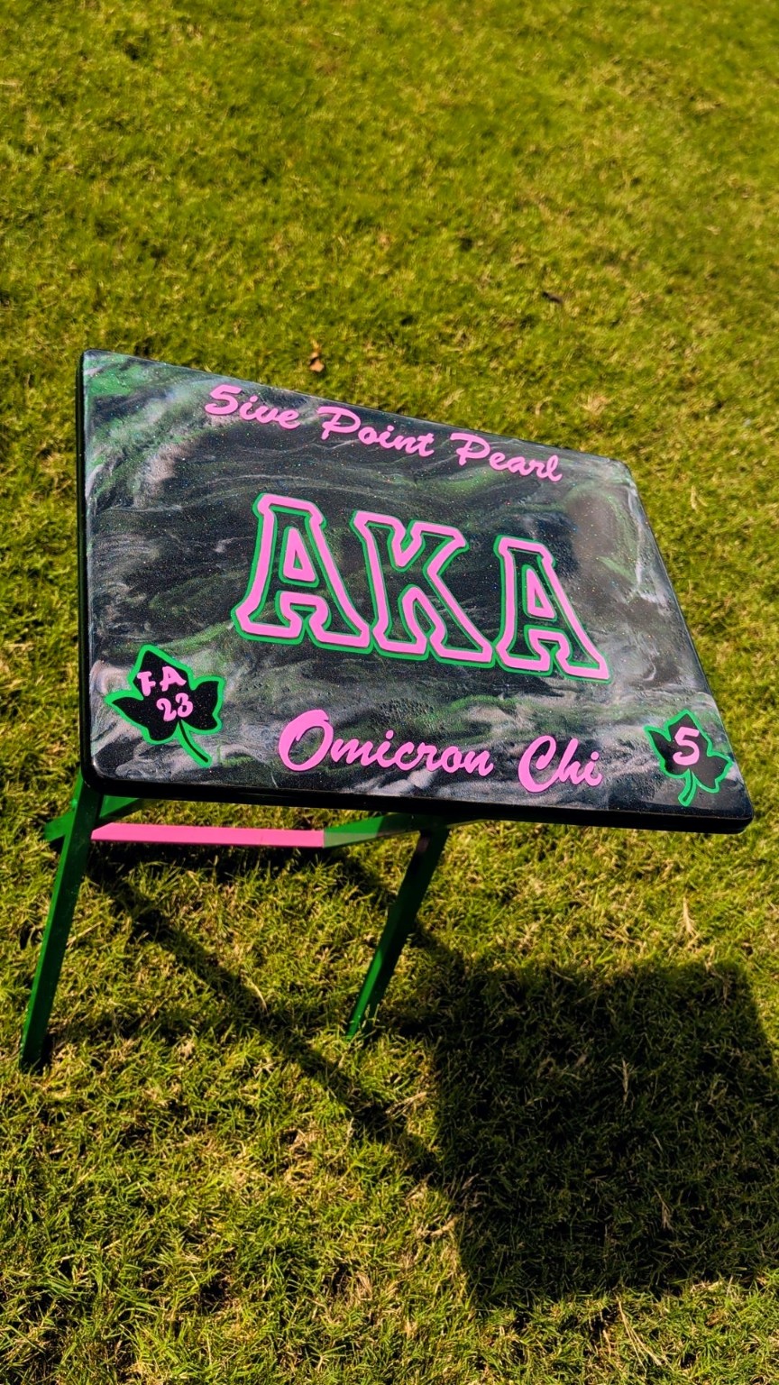 Custom pink and green Greek-letter resin tray