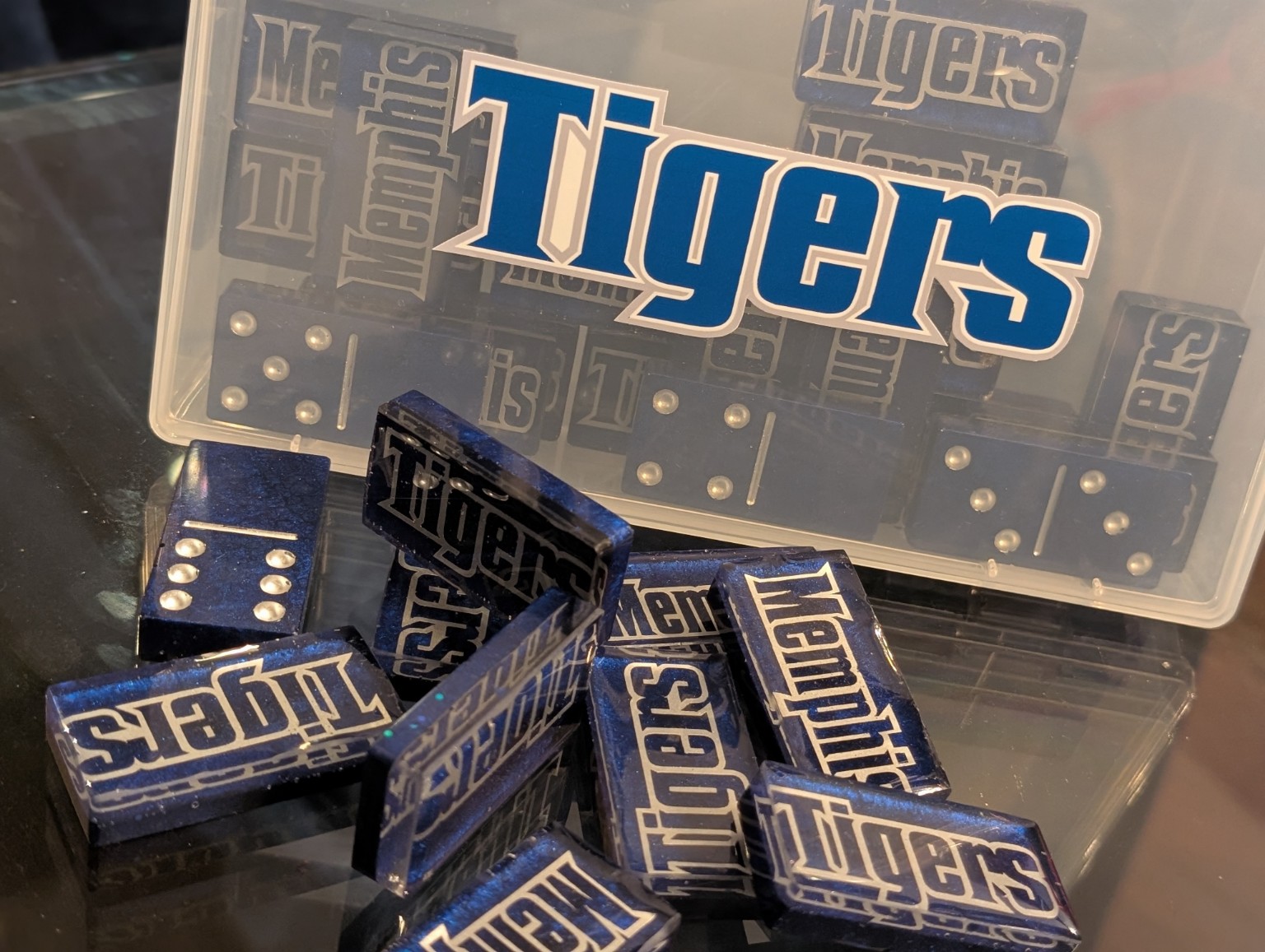 Custom blue and gold domino set